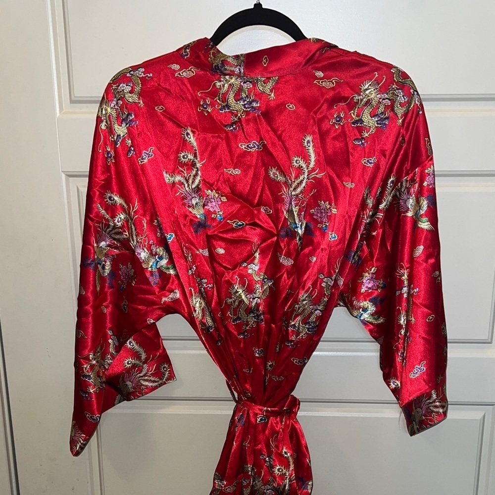 Frederick's Hollywood Red Silk kimono floral Robe vintage romantic - Picture 6 of 9